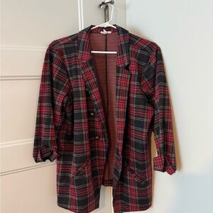 Maurices Red and Black Plaid Blazer